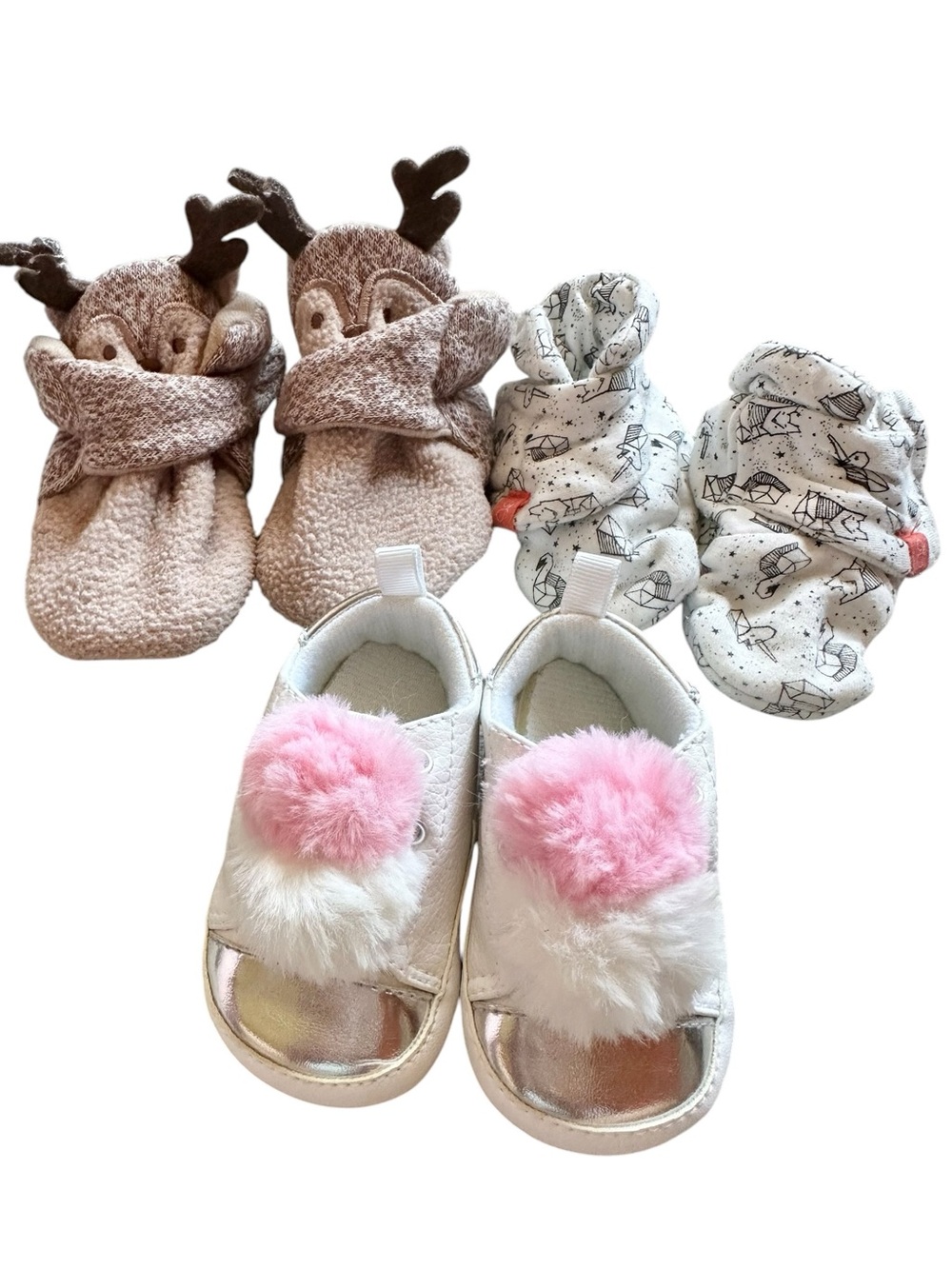 Baby girl shoe lot of 3 infant size 3-6 months booties and sneakers